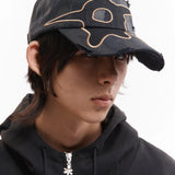 PAM DISTRESSED URCHIN TAG BASEBALL CAP - BLACK WASH