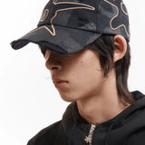 PAM DISTRESSED URCHIN TAG BASEBALL CAP - BLACK WASH