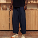 LOWF KYOTO BOX PLEAT PANTS - MIDNIGHT NAVY