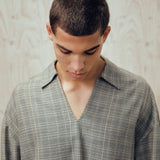 SEVA MONT CANVAS V-NECK PLAID LS SHIRT - BROWN PLAID