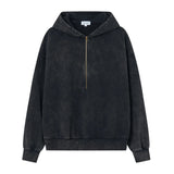 SEVA MONT VINTAGE HALF ZIP HOODIE - WASHED BLACK