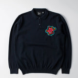 BY PARRA FLOWER BLOB KNITTED POLO PULLOVER - MIDNIGHT BLUE