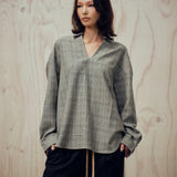 SEVA MONT CANVAS V-NECK PLAID LS SHIRT - BROWN PLAID