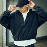 SEVA MONT VINTAGE HALF ZIP HOODIE - WASHED BLACK