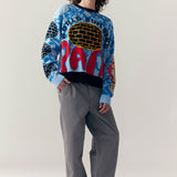 PAM WORLD BUILDING GRAPHIC JACQUARD KNITTED PULLOVER SWEATER - MULTI