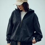 SEVA MONT VINTAGE HALF ZIP HOODIE - WASHED BLACK