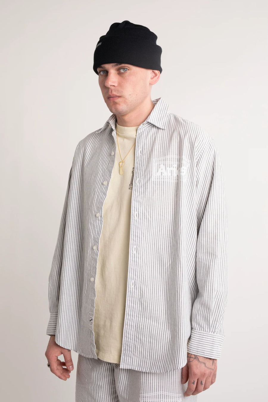 ARIES OXFORD STRIPE LS SHIRT - BLACK