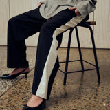 SEVA MONT RELAXED STRIPE SUIT PANT - BLACK / OFF WHITE