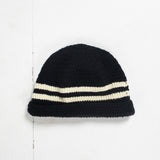 CANDICE STRIPED CROCHET BEANIE - BLACK / CREAM
