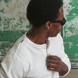 COLOUR PLANE WAFFLE KNIT HENLEY - WHITE