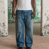 COLOUR PLANE WASHED DUNGAREE DENIM JEANS - WASHED BLUE