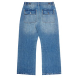 COLOUR PLANE WASHED DUNGAREE DENIM JEANS - WASHED BLUE