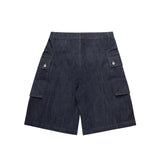 COLOUR PLANE INDIGO DENIM MONKEY CARGO SHORTS - DARK BLUE