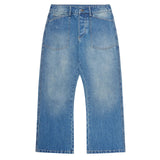 COLOUR PLANE WASHED DUNGAREE DENIM JEANS - WASHED BLUE