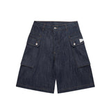 COLOUR PLANE INDIGO DENIM MONKEY CARGO SHORTS - DARK BLUE