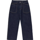 COLOUR PLANE WASHED DUNGAREE DENIM JEANS - DARK INDIGO BLUE