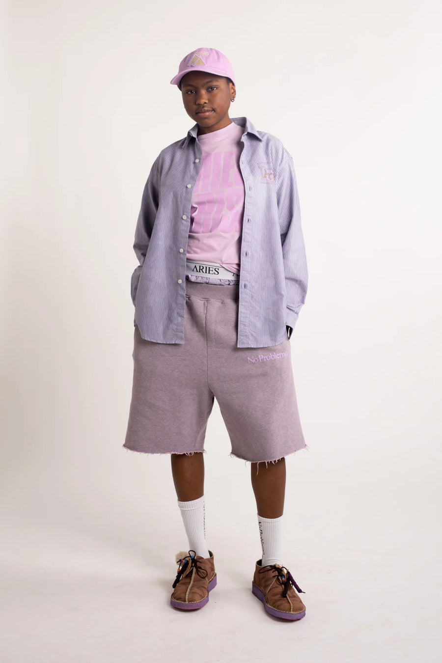 ARIES OVERDYED OXFORD STRIPE LS SHIRT - LILAC