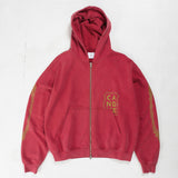 CANDICE HARLEQUIN WASHED ZIP HOODIE - RED