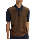 FRED PERRY TONIC WAFFLE KNITTED SHIRT - NAVY / SHADED STONE