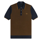 FRED PERRY TONIC WAFFLE KNITTED SHIRT - NAVY / SHADED STONE