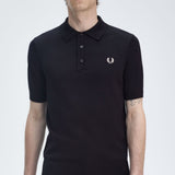 FRED PERRY COTTON KNITTED SHIRT - BLACK