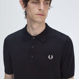 FRED PERRY COTTON KNITTED SHIRT - BLACK