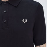 FRED PERRY COTTON KNITTED SHIRT - BLACK