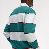FRED PERRY HEAVY WEIGHT JERSEY STRIPE RUGBY LS POLO SHIRT - SNOW WHITE