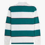 FRED PERRY HEAVY WEIGHT JERSEY STRIPE RUGBY LS POLO SHIRT - SNOW WHITE