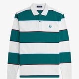 FRED PERRY HEAVY WEIGHT JERSEY STRIPE RUGBY LS POLO SHIRT - SNOW WHITE