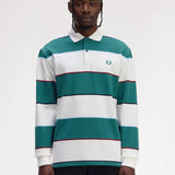 FRED PERRY HEAVY WEIGHT JERSEY STRIPE RUGBY LS POLO SHIRT - SNOW WHITE