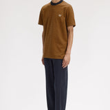 FRED PERRY FINE STRIPE HEAVYWEIGHT SS TSHIRT - BLACK / SHADED STONE