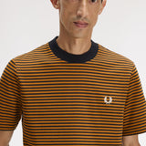 FRED PERRY FINE STRIPE HEAVYWEIGHT SS TSHIRT - BLACK / SHADED STONE