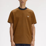 FRED PERRY FINE STRIPE HEAVYWEIGHT SS TSHIRT - BLACK / SHADED STONE