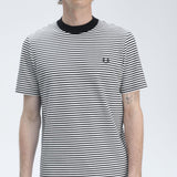 FRED PERRY FINE STRIPE HEAVYWEIGHT SS TSHIRT - NAVY SNOW WHITE