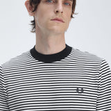 FRED PERRY FINE STRIPE HEAVYWEIGHT SS TSHIRT - NAVY SNOW WHITE