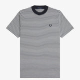 FRED PERRY FINE STRIPE HEAVYWEIGHT SS TSHIRT - NAVY SNOW WHITE