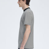 FRED PERRY FINE STRIPE HEAVYWEIGHT SS TSHIRT - NAVY SNOW WHITE