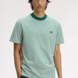 FRED PERRY FINE STRIPE HEAVYWEIGHT SS TSHIRT - SPORT GREEN