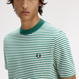 FRED PERRY FINE STRIPE HEAVYWEIGHT SS TSHIRT - SPORT GREEN