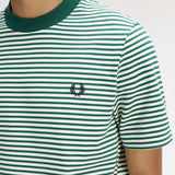 FRED PERRY FINE STRIPE HEAVYWEIGHT SS TSHIRT - SPORT GREEN