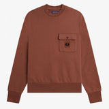 FRED PERRY BADGE DETAIL CREW NECK SWEATSHIRT - WHISKY BROWN