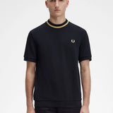 FRED PERRY CREW NECK PIQUE TSHIRT - BLACK