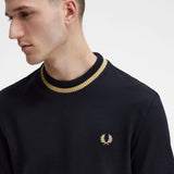 FRED PERRY CREW NECK PIQUE TSHIRT - BLACK