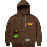 NO PROBLEMO STICKER ZIP THRU HOODIE - BROWN