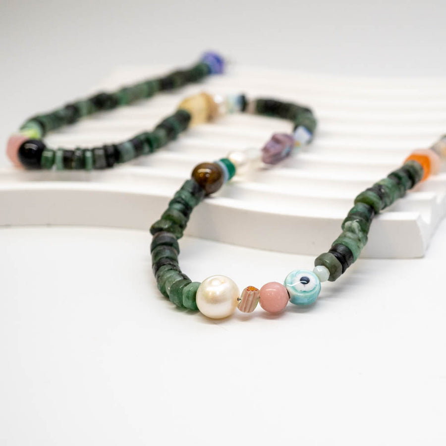 1ST PRODUCT + NORTHERN SKY PEARL MULTI BEAD LONG NECKLACE - EMERALD