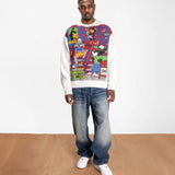 PATTA BLOCK PARTY CREWNECK SWEATER  - LIGHT GREY MELANGE / WHITE