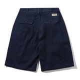 BUTTER PLEATED HERRINGBONE DENIM SHORTS - INDIGO NAVY