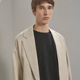 SEVA MONT RELAXED PLAID BLAZER - OATMEAL / SKY BLUE / COPPER PLAID