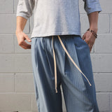 SEVA MONT PINSTRIPE BARREL LEG PANT - BLUE